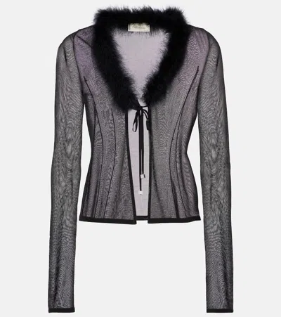 Blumarine Feather-trimmed Cardigan In Black