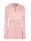 Blumarine Feather Trim Longline Ribbed Knitwear In Pink