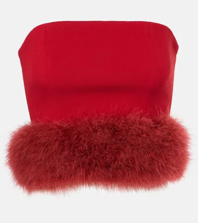Blumarine Feather-trimmed Crêpe Crop Top In Red