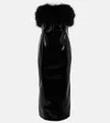 Blumarine Feather-trimmed Faux Leather Midi Dress In Black