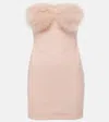 Blumarine Feather-trimmed Jersey Minidress In Silver