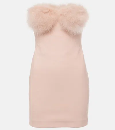 Blumarine Feather-trimmed Jersey Minidress In Silver