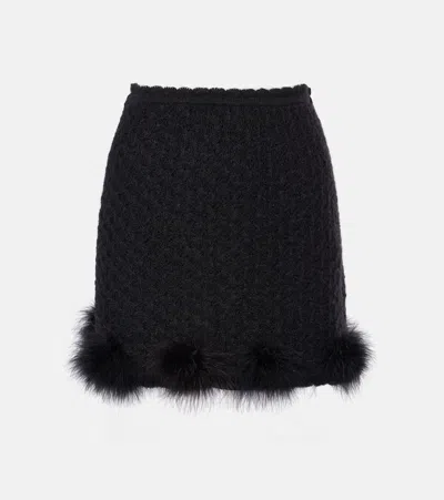 BLUMARINE FEATHER-TRIMMED KNITTED MINISKIRT
