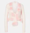 Blumarine Feather-trimmed Mohair And Wool-blend Cardigan In Pink