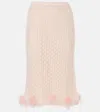 Blumarine Feather-trimmed Mohair And Wool-blend Midi Skirt In Pink