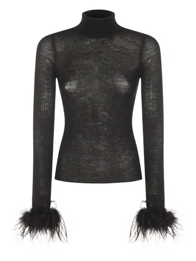BLUMARINE FEATHER-TRIMMED RIBBED-KNIT JUMPER