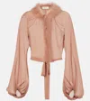 Blumarine Feather-trimmed Silk Blouse In Pink