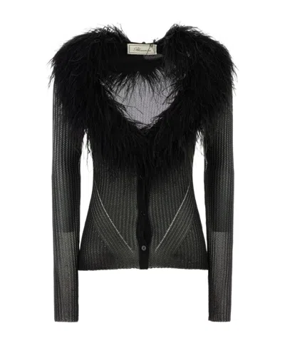 Blumarine Feather-neck Knitted Cardigan In Black