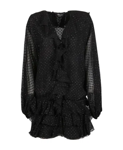Blumarine Fil Coupé Ruffled Minidress In Black