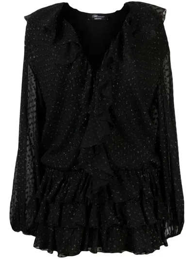 Blumarine Polka-dot Print Ruffled Minidress In Black