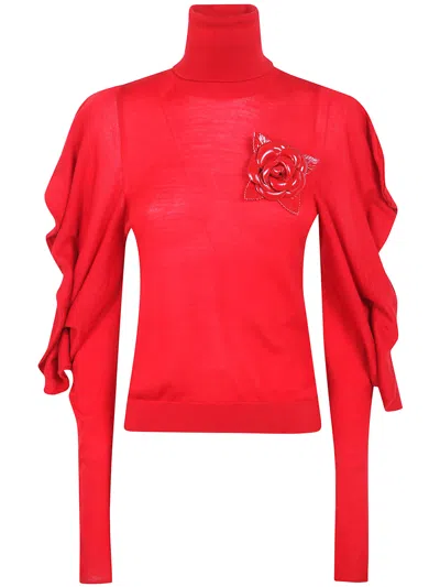Blumarine High-neck Draped-sleeve Sweater In Animal Print