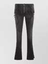 Blumarine Flared Hem Trousers With Lace-up And Frayed Edges In Black