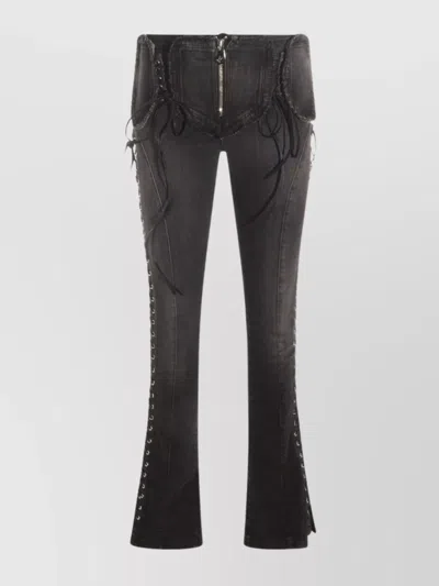 BLUMARINE FLARED HEM TROUSERS WITH LACE-UP AND FRAYED EDGES