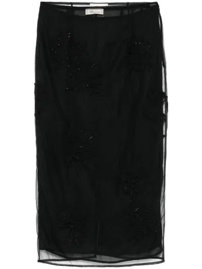 Blumarine Flocked-floral Detail Skirt In Black