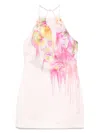 Blumarine Floral Halter Neck Sleeveless Mini Dress In Pink
