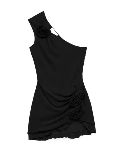 Blumarine Floral-appliqué Asymmetric Minidress In Black
