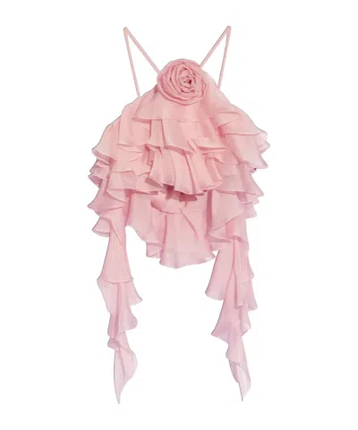 Blumarine Floral-appliqué Cropped Top In Pink