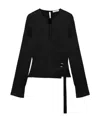 Blumarine Floral-appliqué Wraparound Blouse In Black