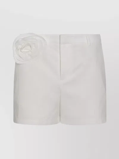 Blumarine Floral Applique Belt Loops Shorts In White Pearl