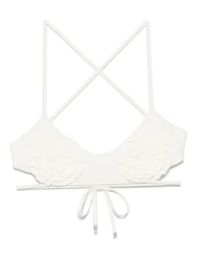 Blumarine Floral-appliqué Bikini Top In White