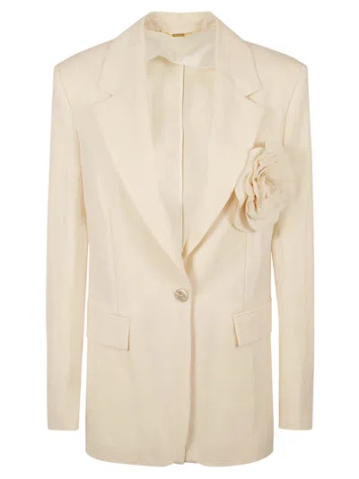 Blumarine Floral Applique Blazer In Crema