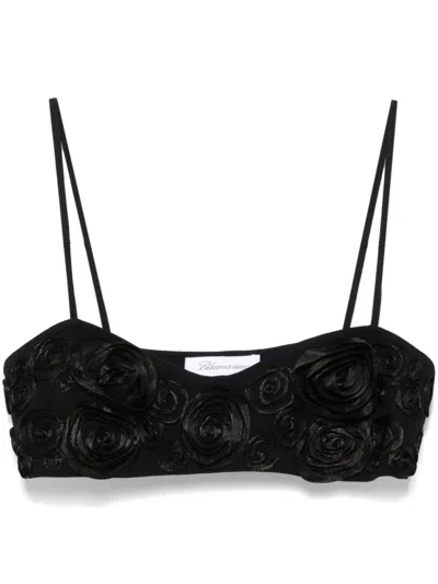 Blumarine Floral-appliqué Cropped Top In Black