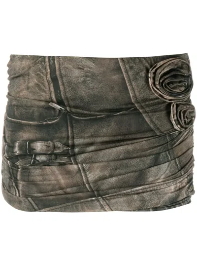 Blumarine Floral-appliqué Fitted Miniskirt In Brown