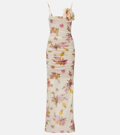 Blumarine Floral-appliqué Floral Jersey Maxi Dress In Gold