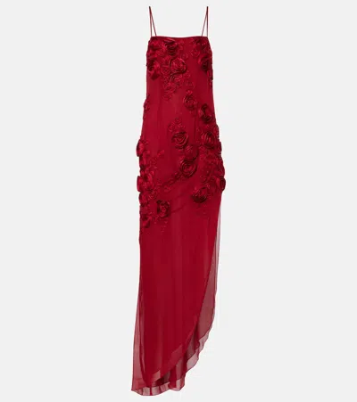 Blumarine Embroidered Long Dress In Red