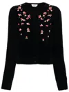 Blumarine Rose Embroidered Knitted Cardigan In Black