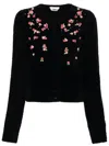 Blumarine Rose Embroidered Knitted Cardigan In Black