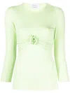 Blumarine Floral-appliqué Long-sleeve Top In Green