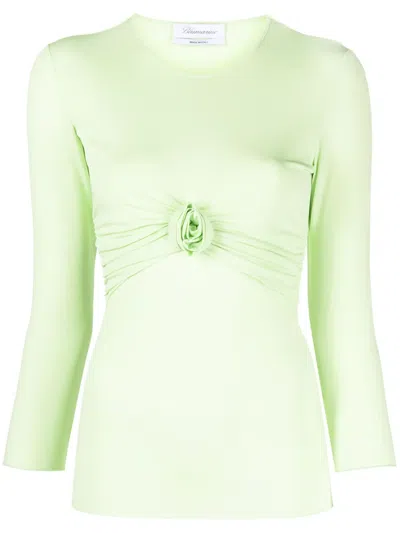 Blumarine Floral-appliqué Long-sleeve Top In Green