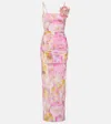 Blumarine Floral-appliqué Printed Jersey Maxi Dress In Pink