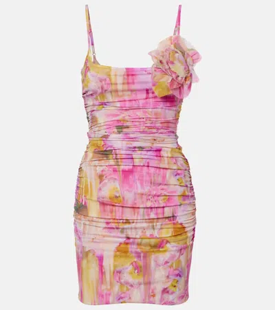 Blumarine Floral-appliqué Printed Jersey Minidress In Pink