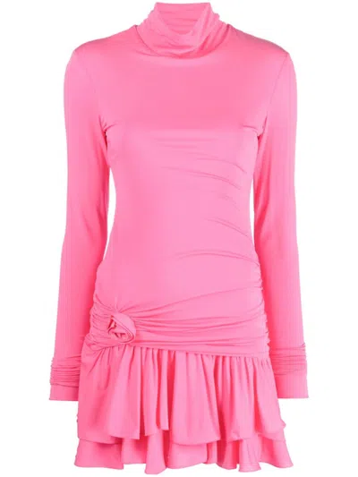 Blumarine Floral-appliqué Ruffled Minidress In Pink