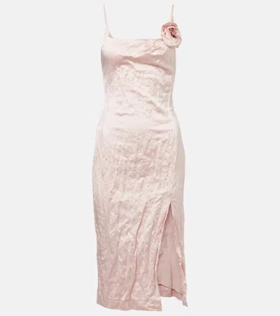 BLUMARINE FLORAL-APPLIQUÉ SATIN MIDI DRESS