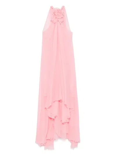 Blumarine Floral-appliqué Silk Maxi Dress In Pink