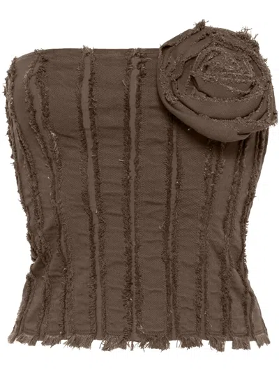 Blumarine Floral-appliqué Strapless Top In Brown