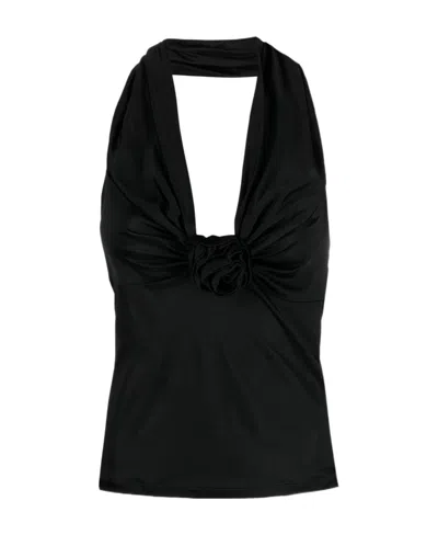 Blumarine Floral Applique Top In Black