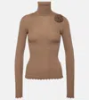 Blumarine Floral-appliqué Wool Turtleneck Sweater In Beige