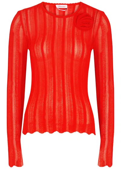 Blumarine Floral-appliquéd Fine-knit Top In Red