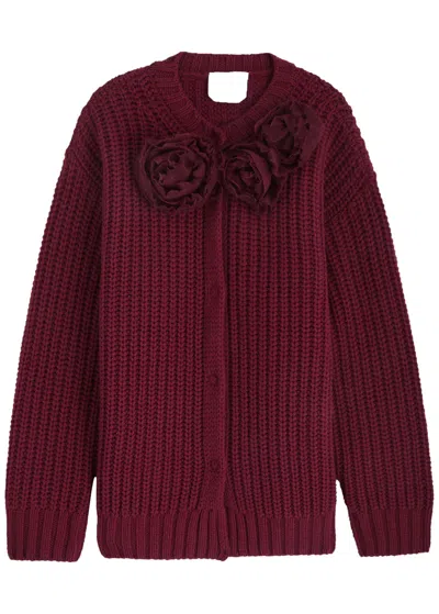 Blumarine Floral-appliquéd Wool-blend Jacket In Burgundy