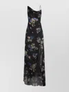 Blumarine Floral Asymmetric Sheer Spaghetti Strap Dress In Black