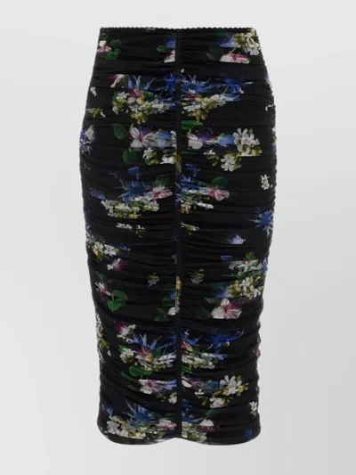 BLUMARINE FLORAL BODYCON MIDI TULLE SKIRT