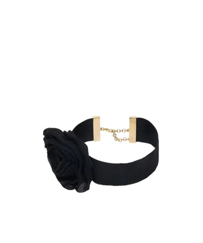 Blumarine Floral-brooch Choker Necklace In Black