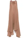 Blumarine Long Dress In Silk Georgette In Neutrals