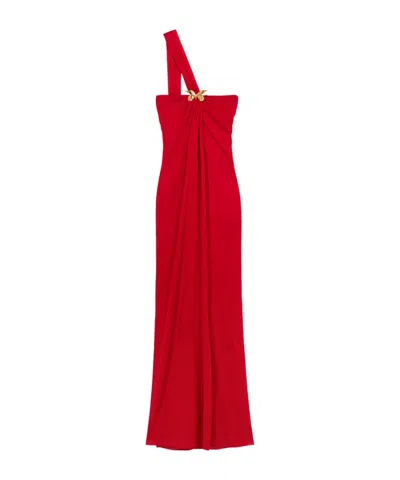 Blumarine Floral-brooch Maxi Dress In Red