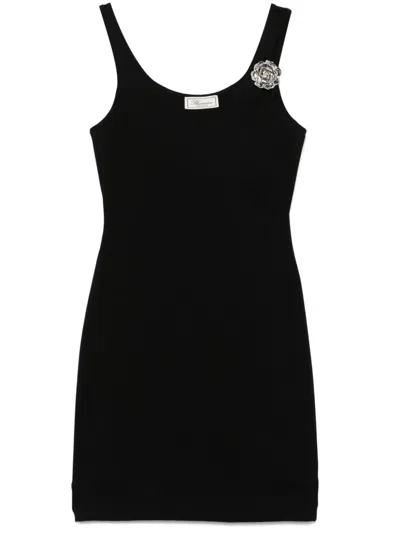 Blumarine Floral-brooch Mini Dress In Black