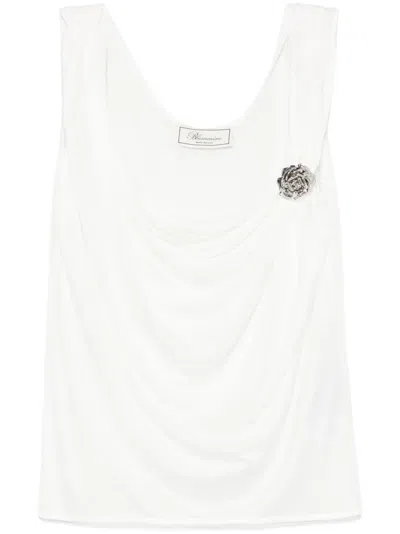 Blumarine Floral-brooch Top In White
